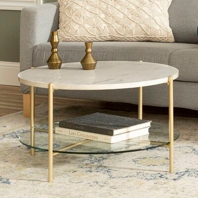 2-Piece Round Coffee Table Set, White Marble/Gold - Image 0
