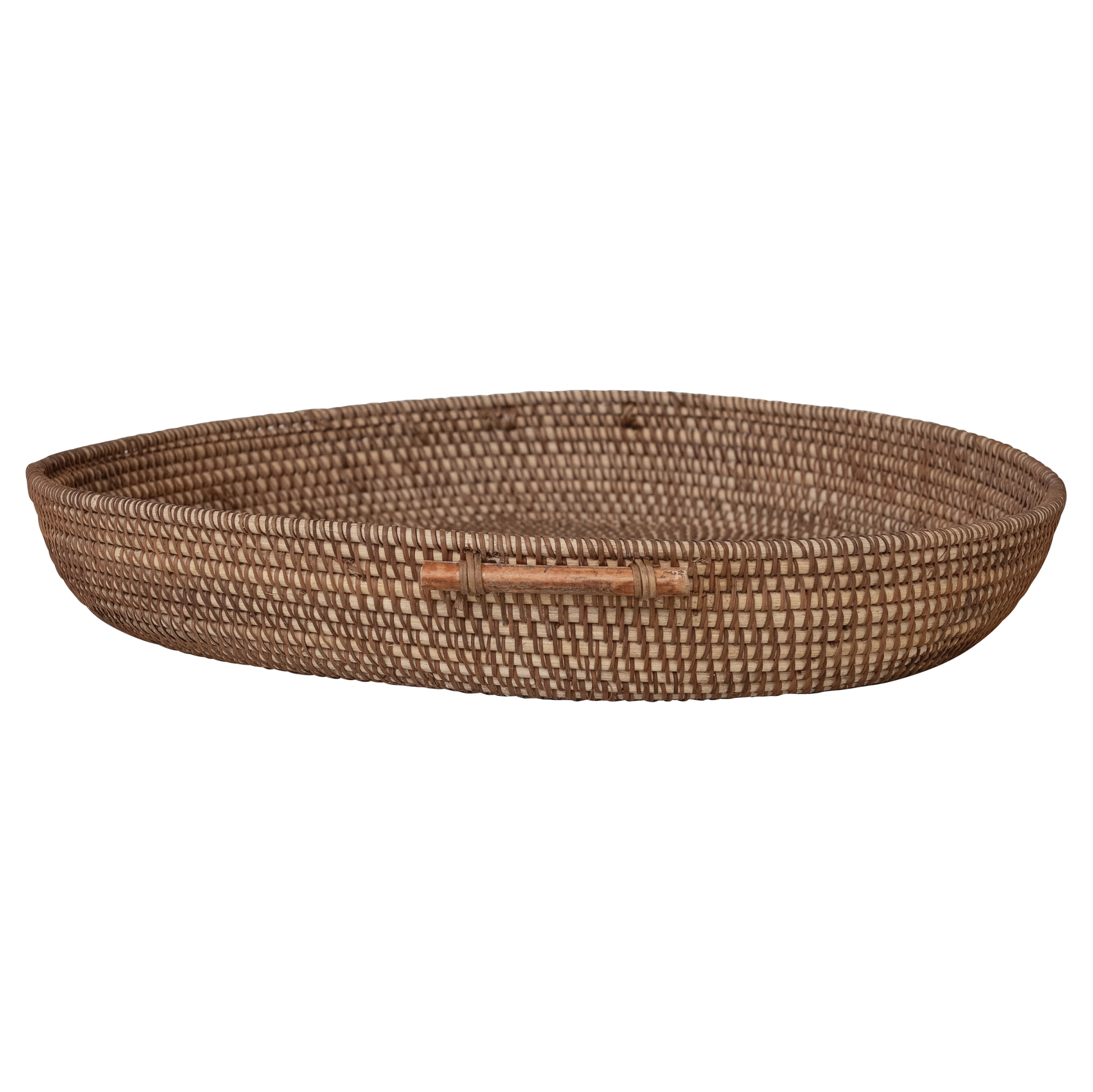 Round Decorative Woven Rattan Tray with Handles, Natural - Image 0