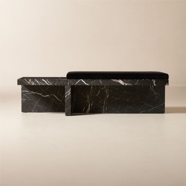 Pierre 60" Black Marble Bench with Velvet Cushion - Image 0