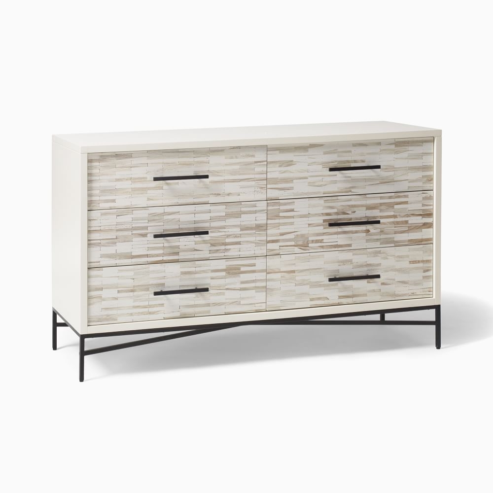 Wood Tiled 6-Drawer Dresser, Whitewash - Image 0