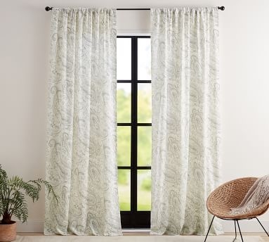 Melana Paisley Rod Pocket Curtain, 50 x 108", Gray - Image 1