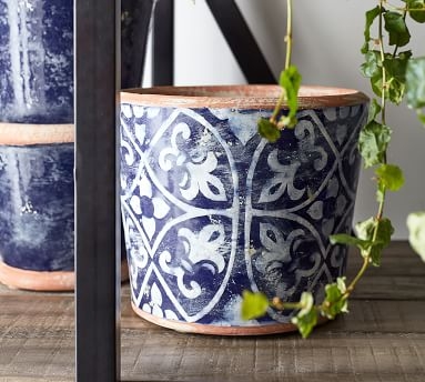 Patterned Ceramic Cachepot, Navy/White, Small - Image 5