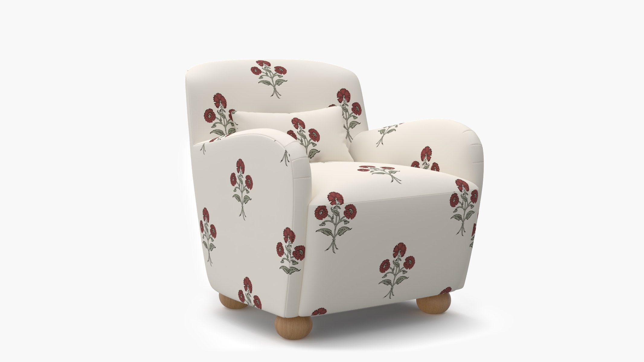 Club Chair, Red Delphine, Natural Bun Foot - Image 1