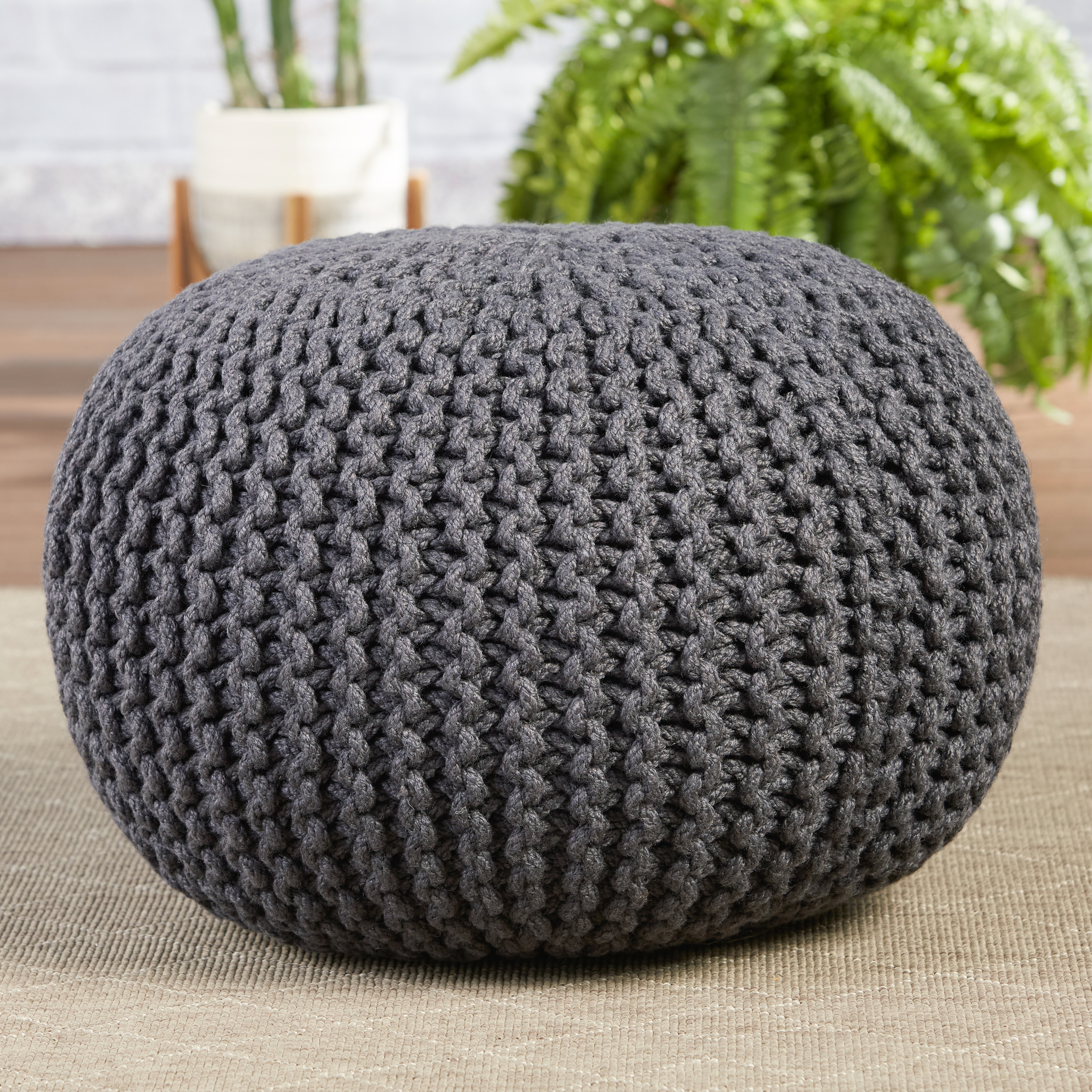 Vibe by Asilah Indoor/ Outdoor Round Pouf, Dark Gray - Image 2
