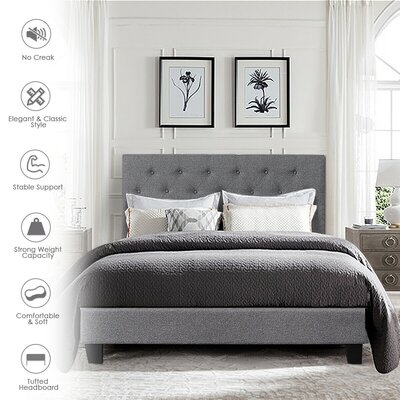 Full Size Upholstered Panel Bed With Linen Panel - Image 0