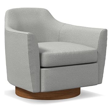 Haven Swivel Chair, Poly, Textured Crosshatch, Feather Gray, Dark Walnut - Image 0