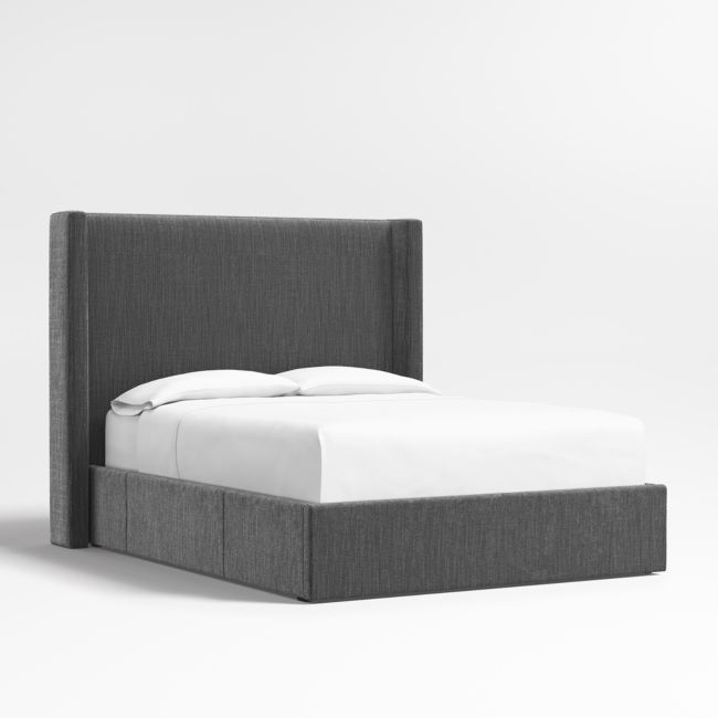 Arden 60" Charcoal Grey Queen Upholstered Headboard with Storage Bed Base - Image 0