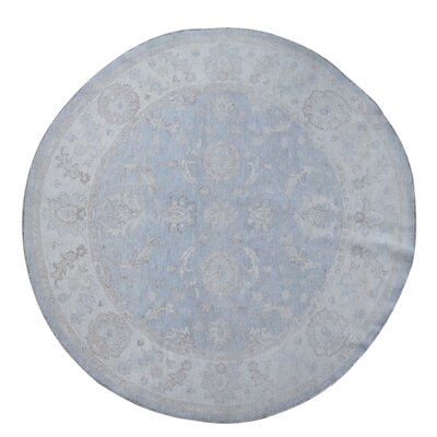 One-of-a-Kind Hand-Knotted 2010s Oushak Blue/Gray 8' Round Wool Area Rug - Image 0