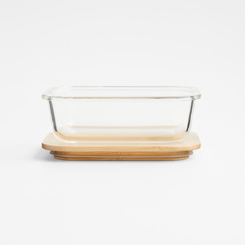 Crate & Barrel Rectangular Glass Storage Container with Bamboo Lid, 2-cup - Image 4