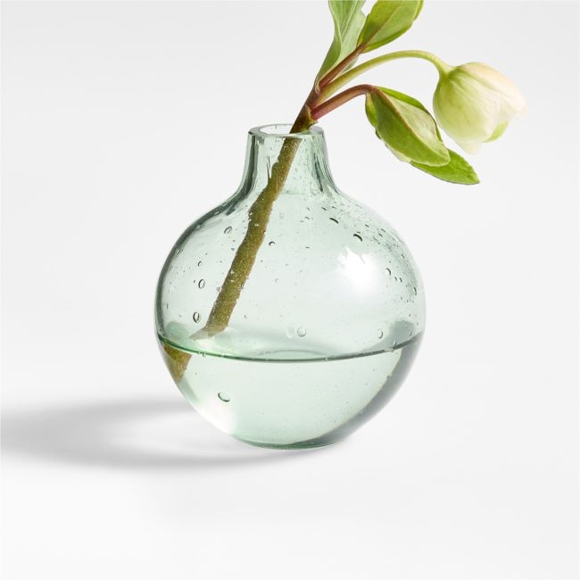 Eider Round Smoke Green Glass Bud Vase 3" - Image 0