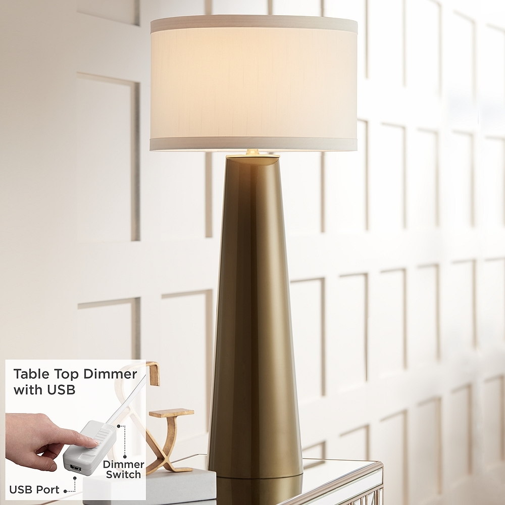 Possini Euro Karen 36" Dark Gold Glass Table Lamp with USB Dimmer - Image 0