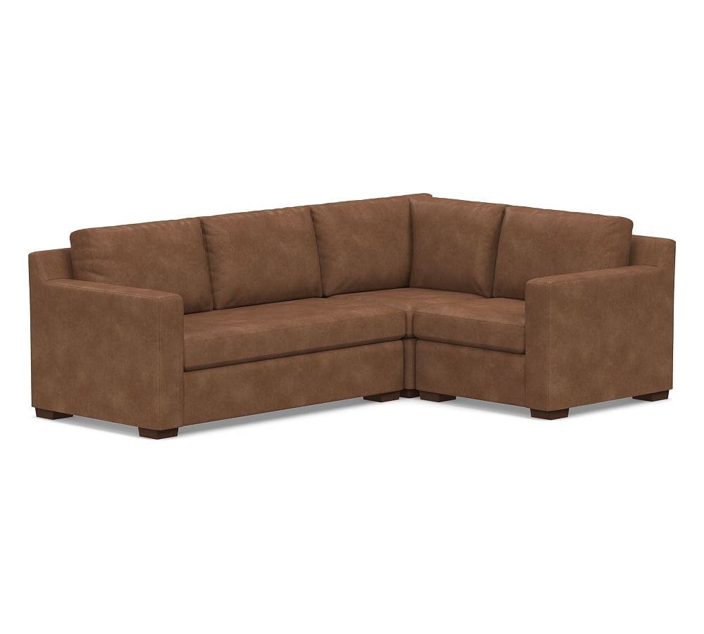 Shasta Square Arm Leather Left Arm 3-Piece Corner Sectional, Polyester Wrapped Cushions, Statesville Toffee - Image 0