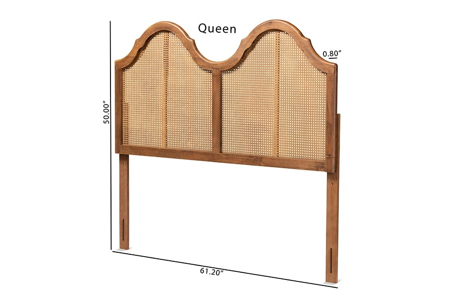 Hazel Vintage Classic and Traditional Ash Walnut Finished Wood and Synthetic Rattan King Size Arched Headboard - Image 6
