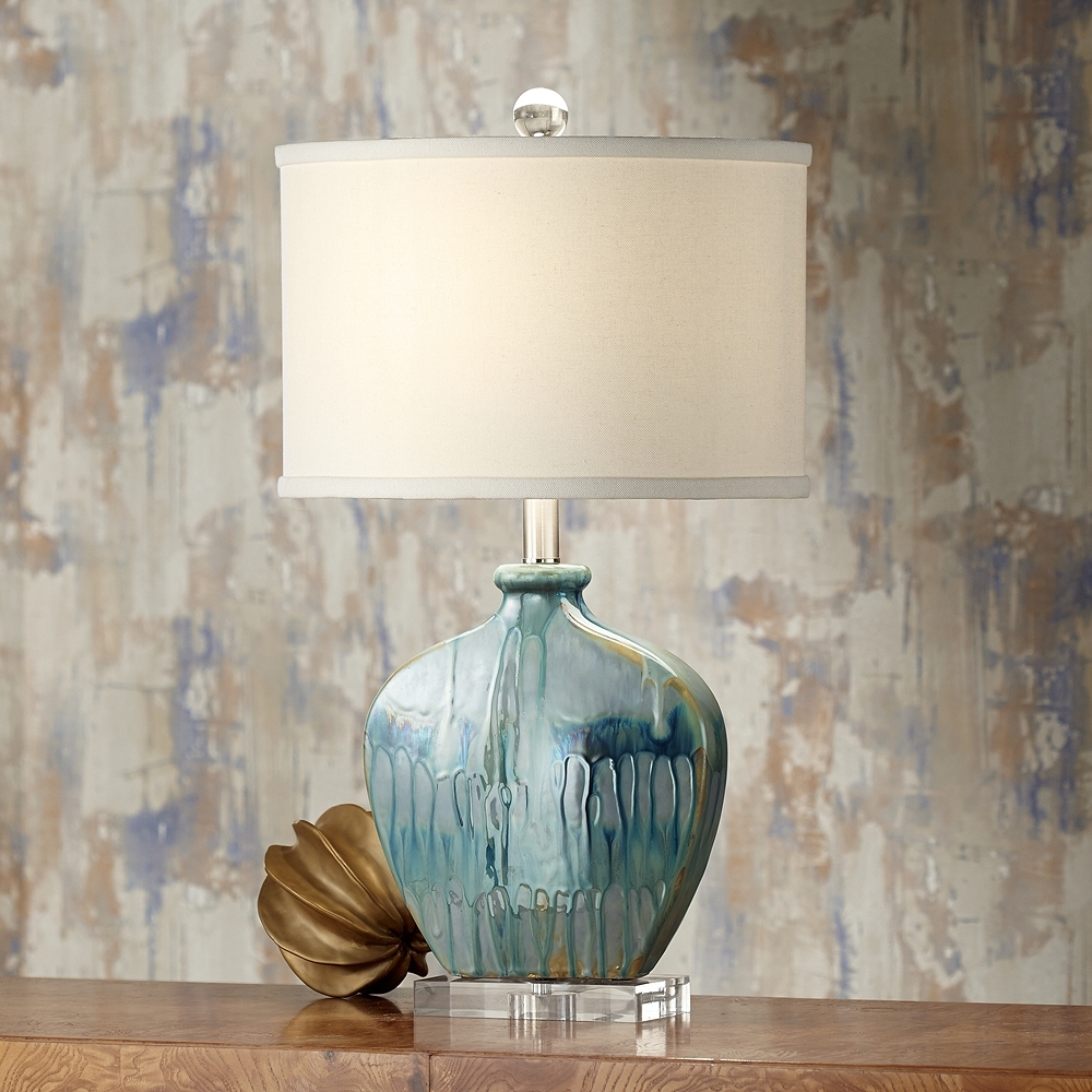 Possini Euro Mia 25" Blue Drip Ceramic Lamp with Table Top Dimmer - Image 0