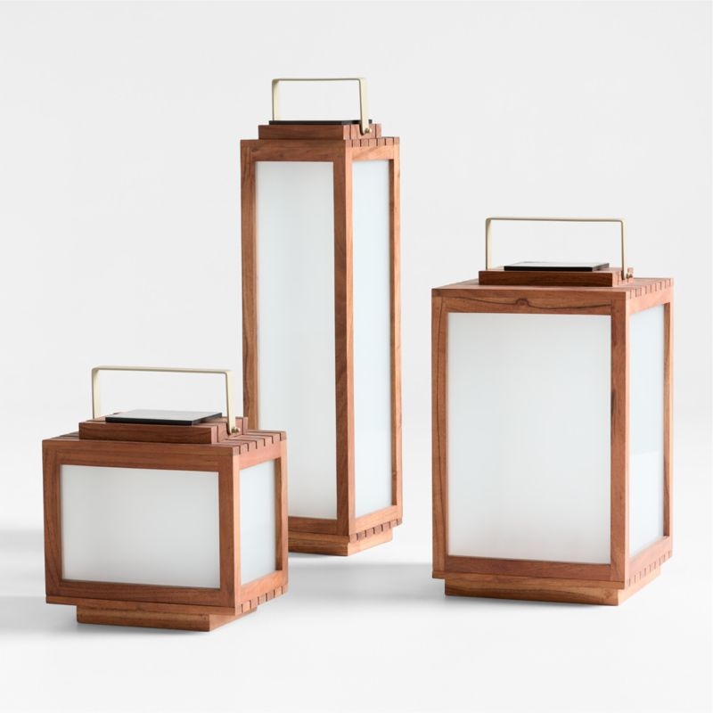 Batten Brown Acacia Wood and Glass LED Solar Outdoor Lantern 13" - Image 1
