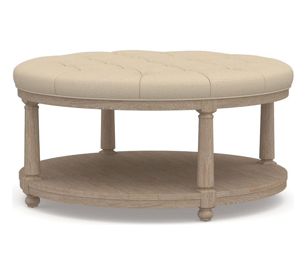 Berlin Upholstered Round Ottoman, Park Weave Oatmeal - Image 0