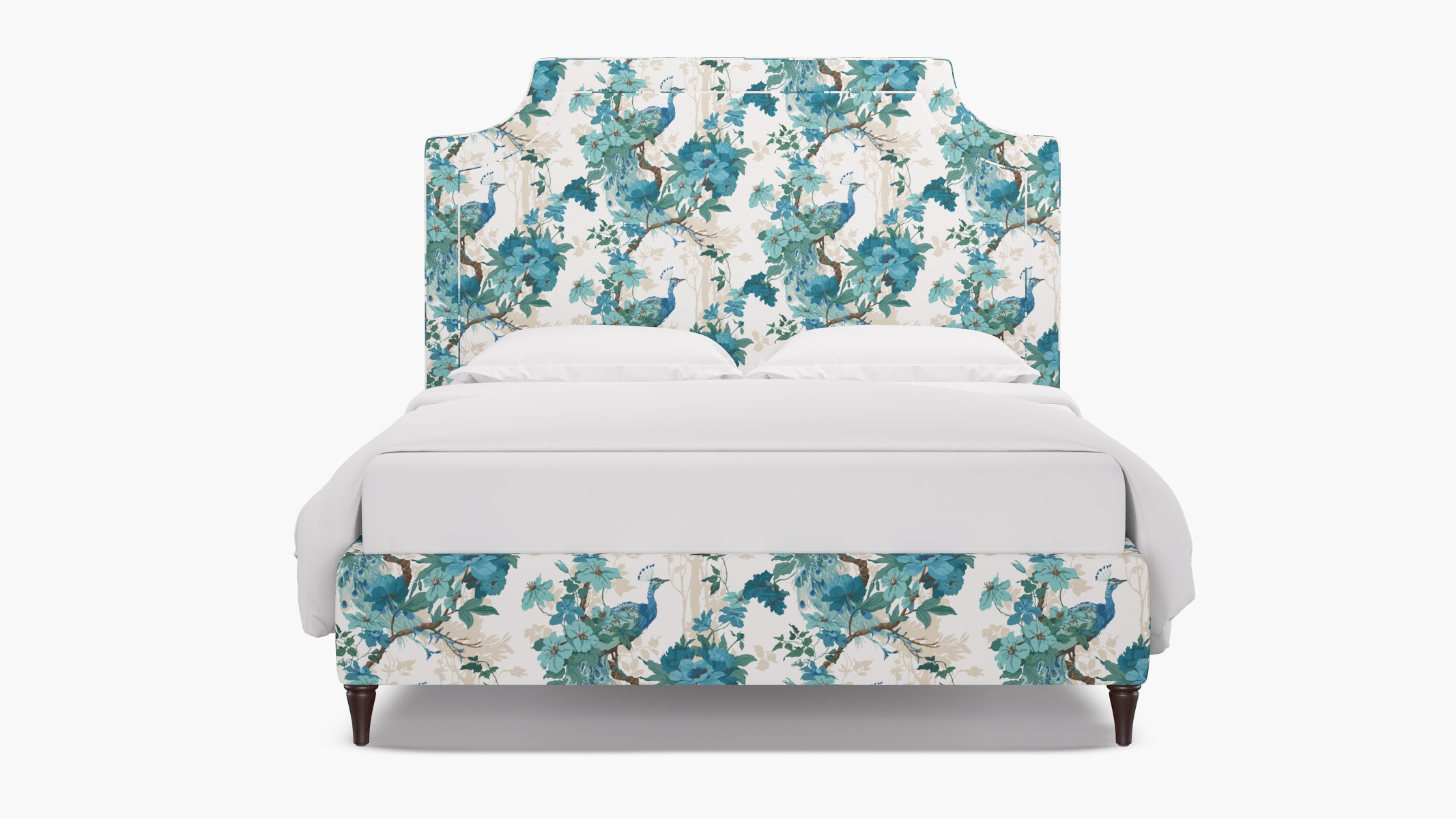 Deco Bed, Turquoise Peacock Park, Espresso Decorative Tapered Leg, King - Image 0