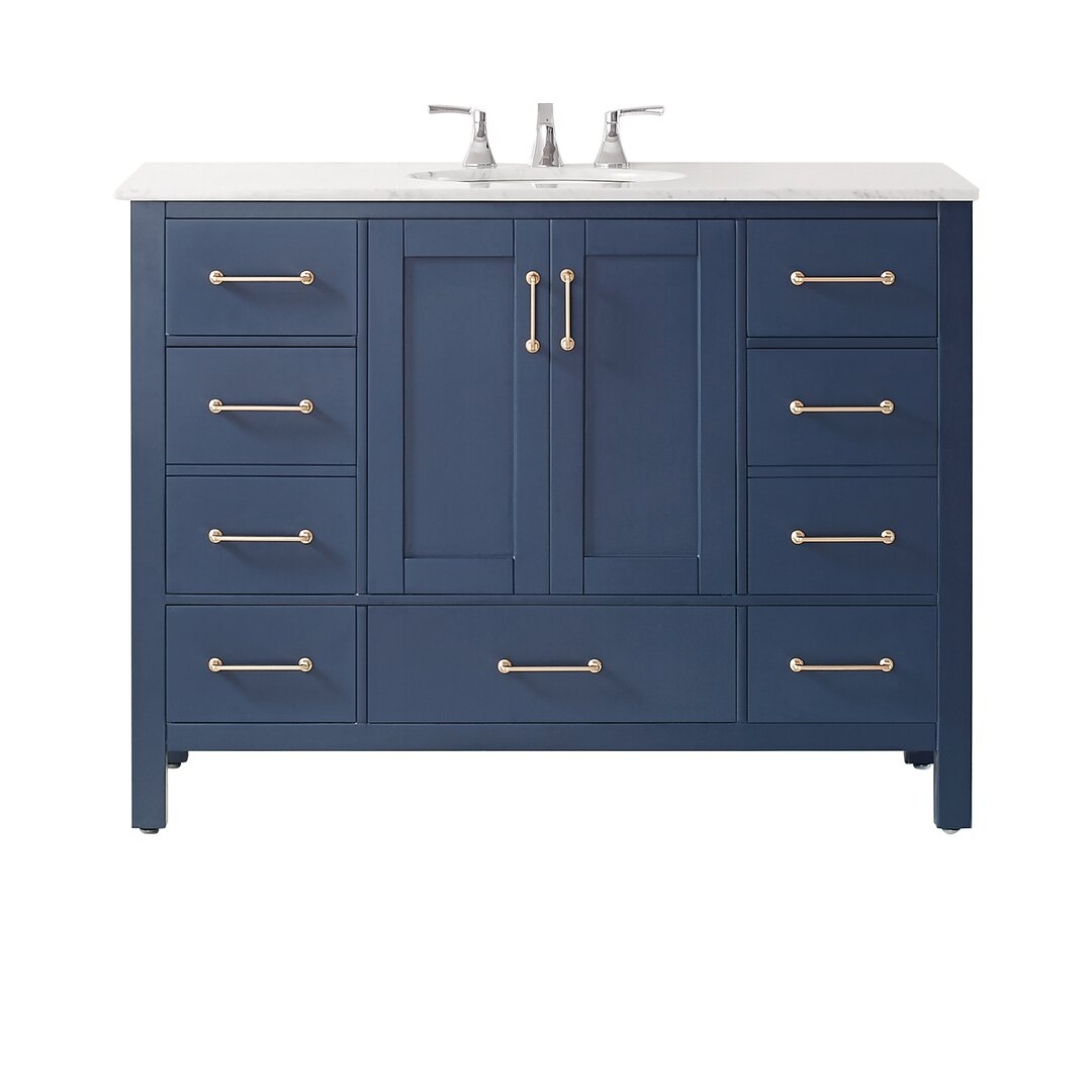 "Vinnova Gela 48"" Single Vanity In Royal Blue With Carrara White Marble Countertop Without Mirror" - Image 0