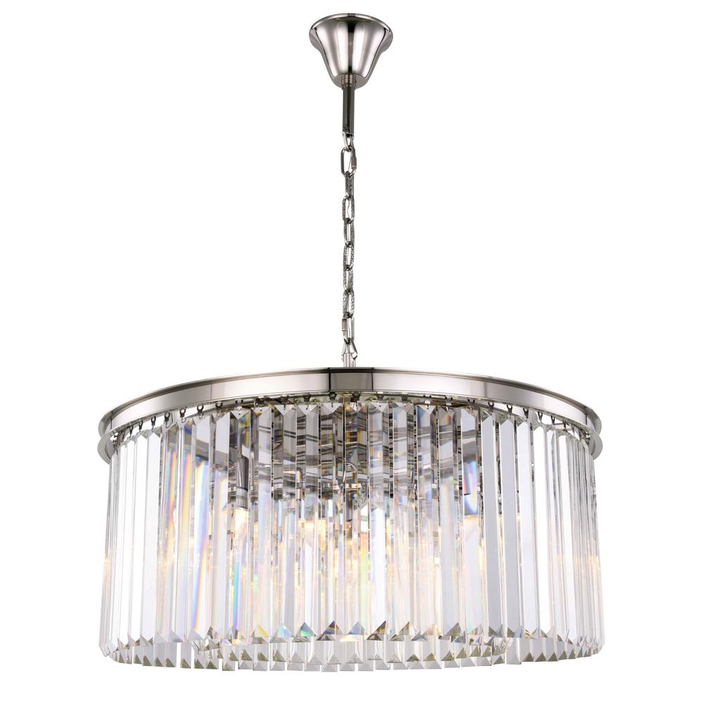ELEGANT FURNITURE & LIGH Timeless Home 31.5 in. L x 31.5 in. W x 13.5 in. H 8-Light Polished Nickel Transitional Chandelier with Clear Crystal - Image 0