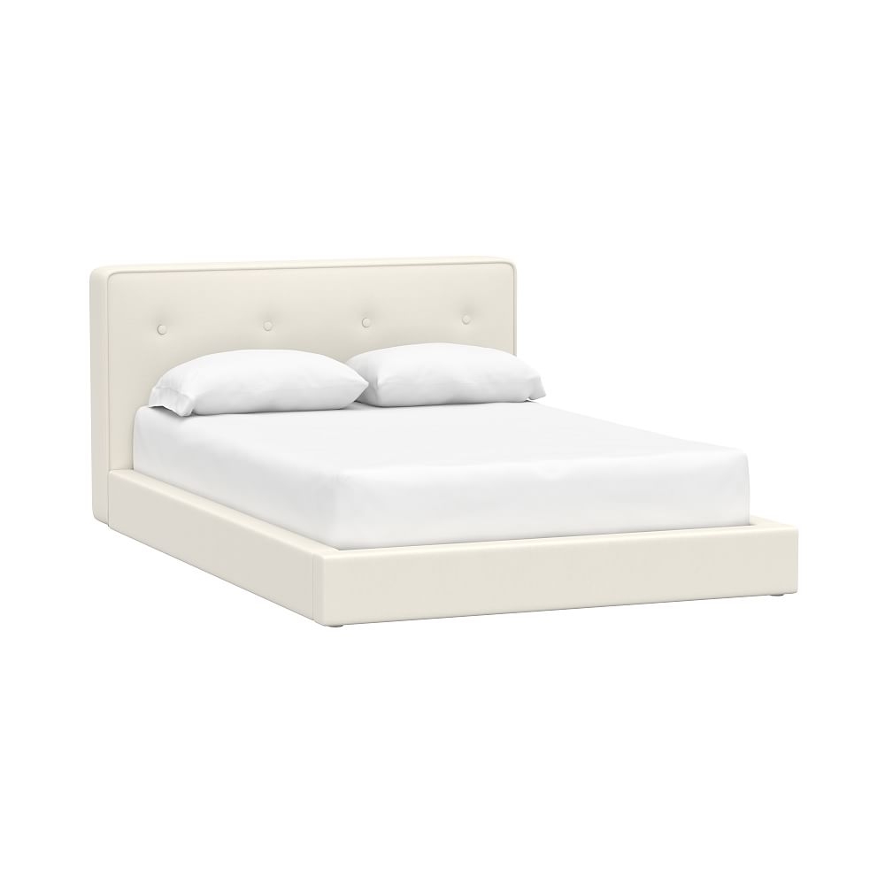 Cushy Upholstered Bed, Full, Chenille Plain Weave Washed Ivory - Image 0