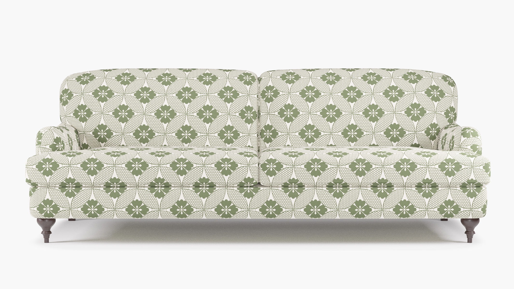 English Roll Arm Sofa, Sage Solaire, Espresso Turned Wood Leg - Image 0