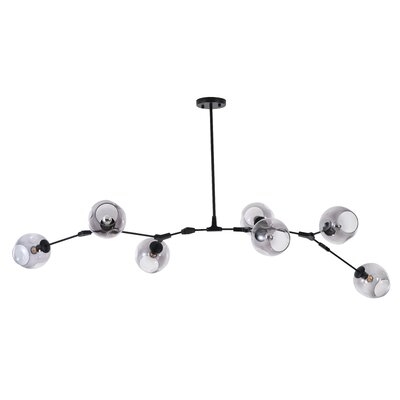 This Exquisite Chandelier Is In A Black Finish. The Frame Is Made Out Of Metal, And It Comes With Smoke Glass Shades. The Adjustable Rod Link Makes This Fixture Suitable For Most Ceiling Heights. - Image 0