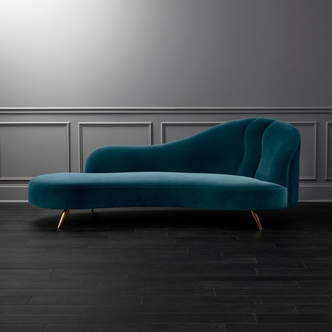 Copine Peacock Velvet Curved Chaise Lounge - Image 0