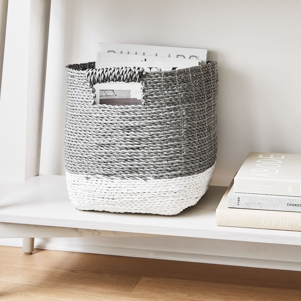 Two-Tone Woven Basket, Gray/White, Storage - Image 0
