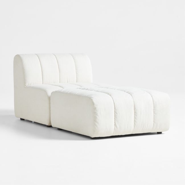 Jade Heathered Ivory Kids Puffer Armless Chair + Ottoman - Image 0