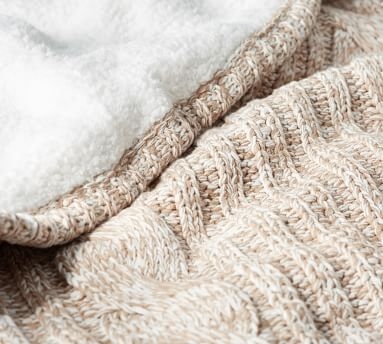 Heathered Cable Knit Sherpa Back Throw, 50 x 60", Neutral - Image 3