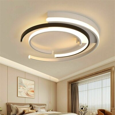 20 Inch Modern Aluminum Led Round Acrylic Ceiling Lamp For Living Room Bedroom White+Black 52W - Image 0