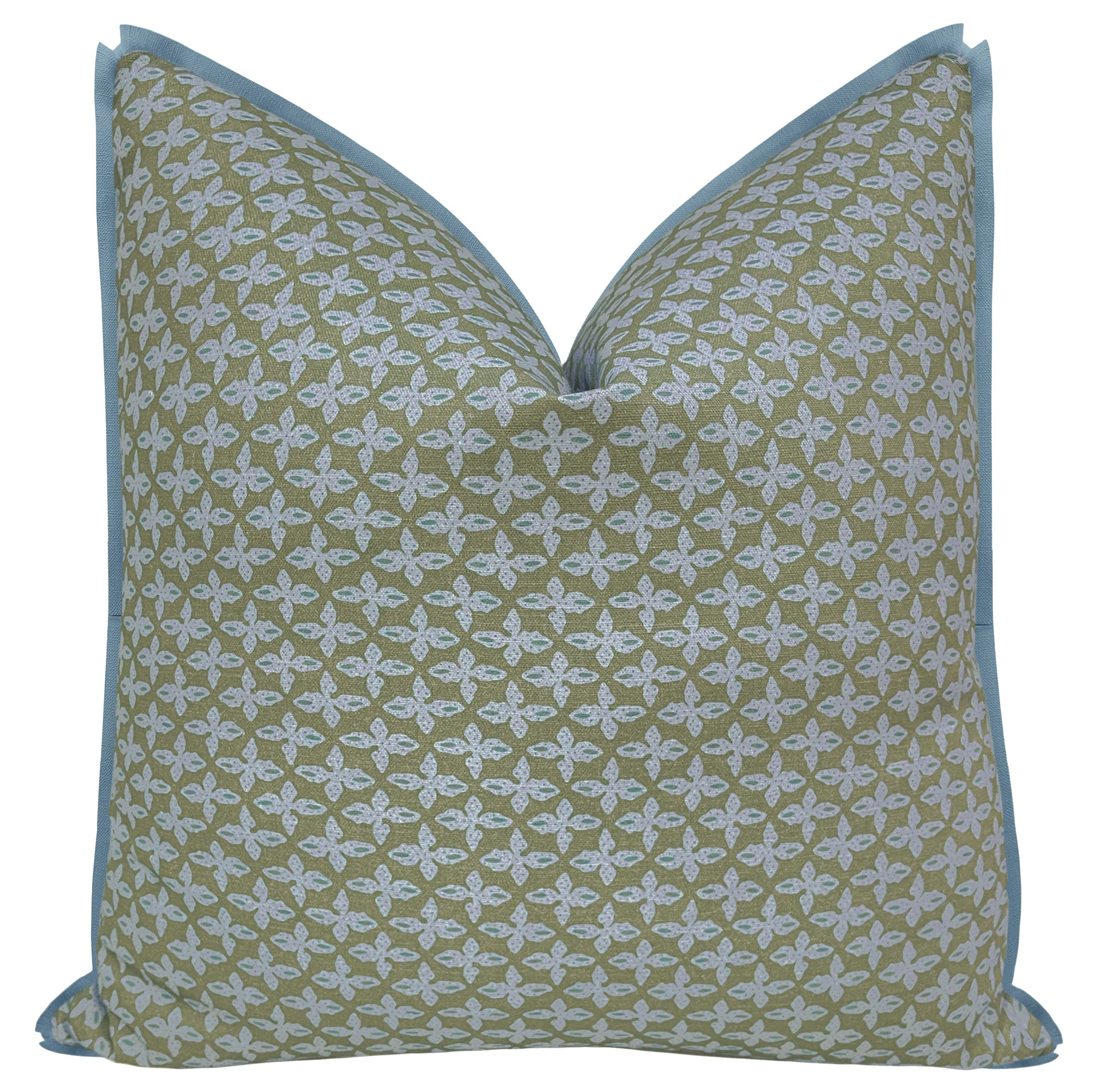 OCS X LDC II | ELLISTON HOUSE : POSEY // MOSS + CLASSIC LINEN // HYDRANGEA BLUE - 20” X 30” QUEEN SHAM / BUTTERFLY FLANGE - Image 0