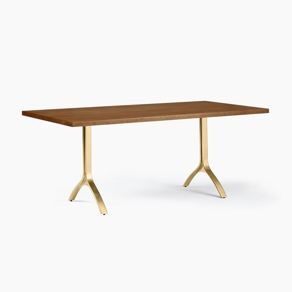 Avery Wishbone 74" Dining Table, Cool Walnut, Antique Brass - Image 0