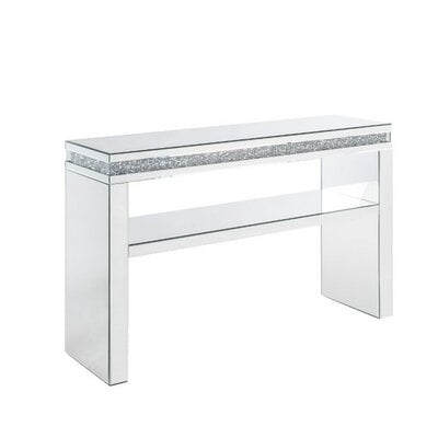 Sofa Table With Mirror Panel Frame And 1 Glass Shelf, Silver - Image 0