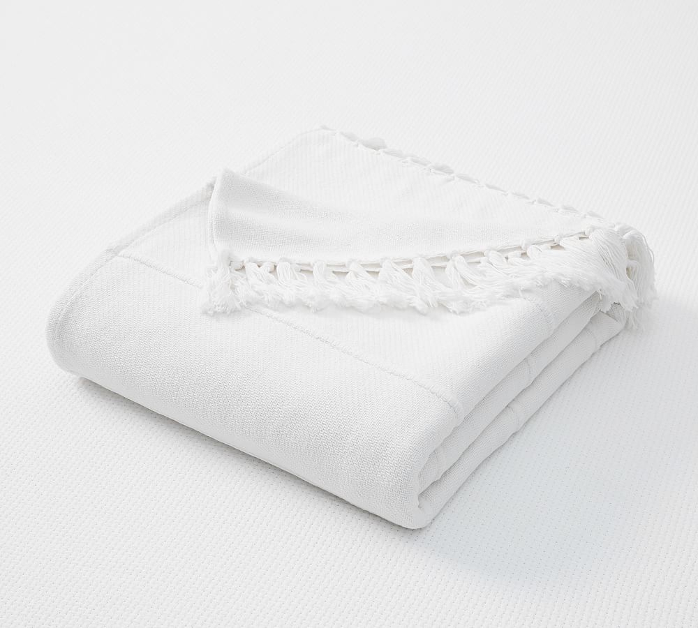 White Cotton Fringe Blanket, King/Cal. King - Image 0