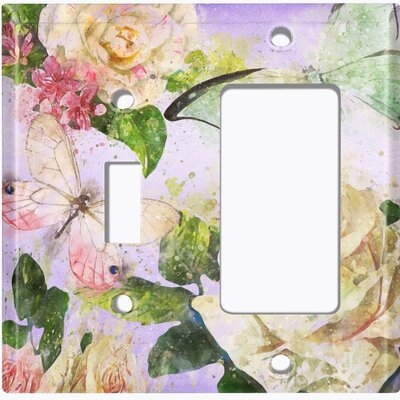 Metal Light Switch Plate Outlet Cover (Flower White Rose Pink - (L) Single Toggle / (R) Single Rocker) - Image 0