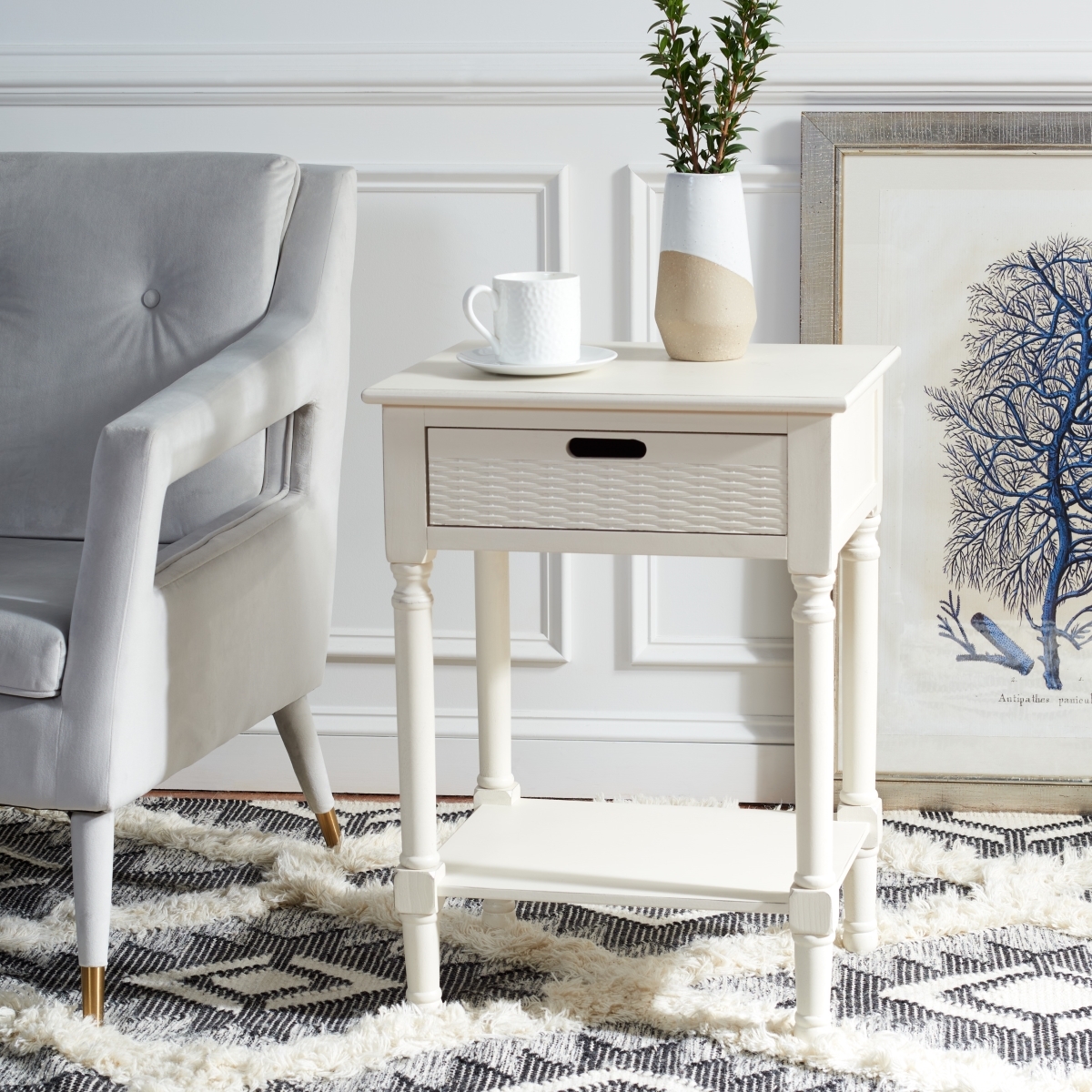 Landers 1 Drawer Accent Table - Distressed White - Safavieh - Image 1