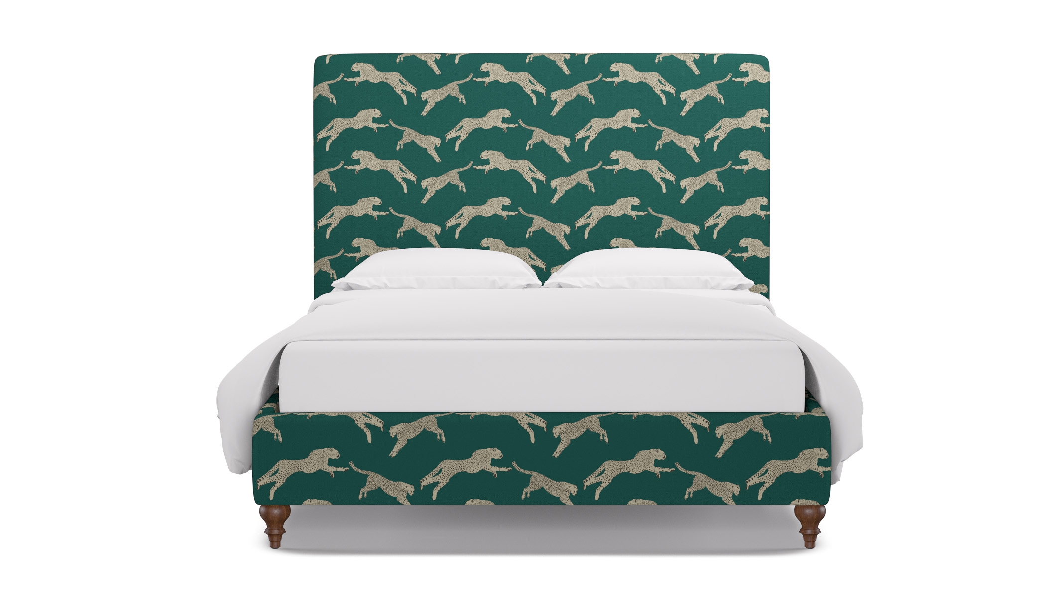 Classic Bed, Polo Green Cheetah, Walnut Traditional Turned Leg, Twin - Image 0