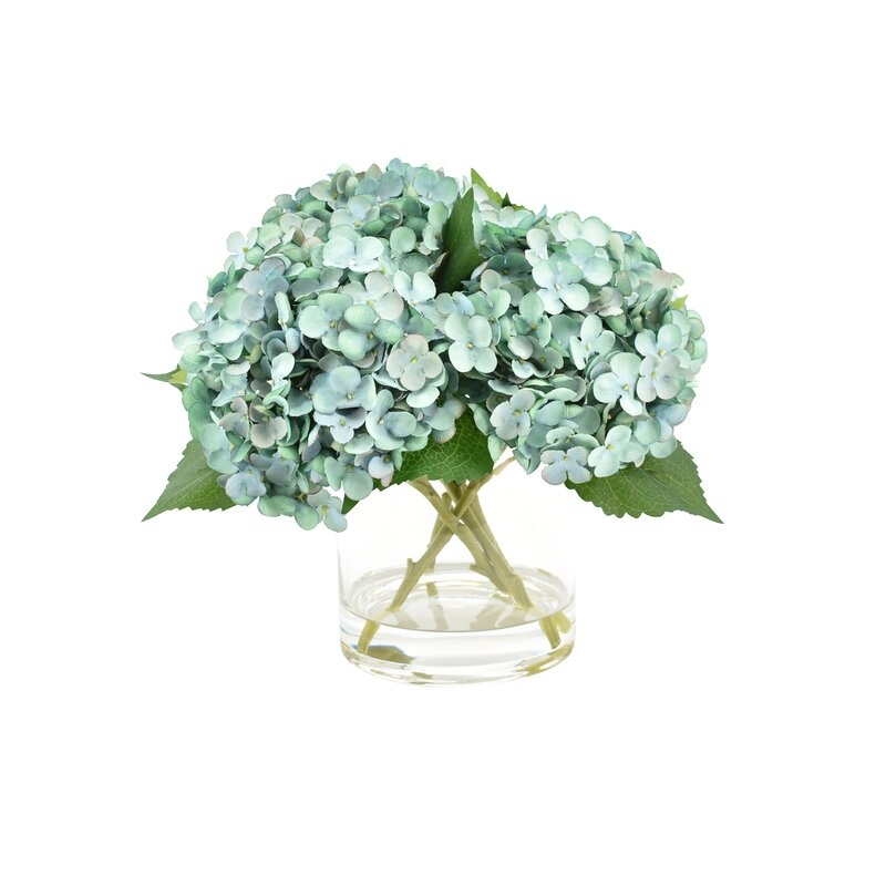 Hydrangea Floral Arrangement in Vase Flower Color: Teal - Image 1