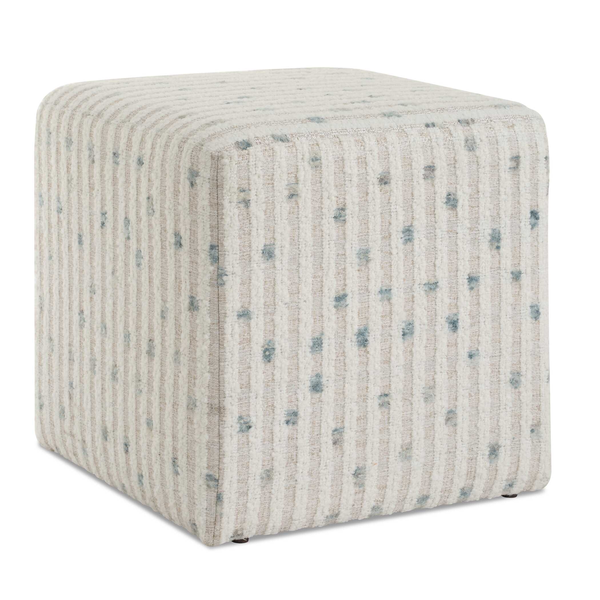 Joie White Chenille Ottoman - Image 0