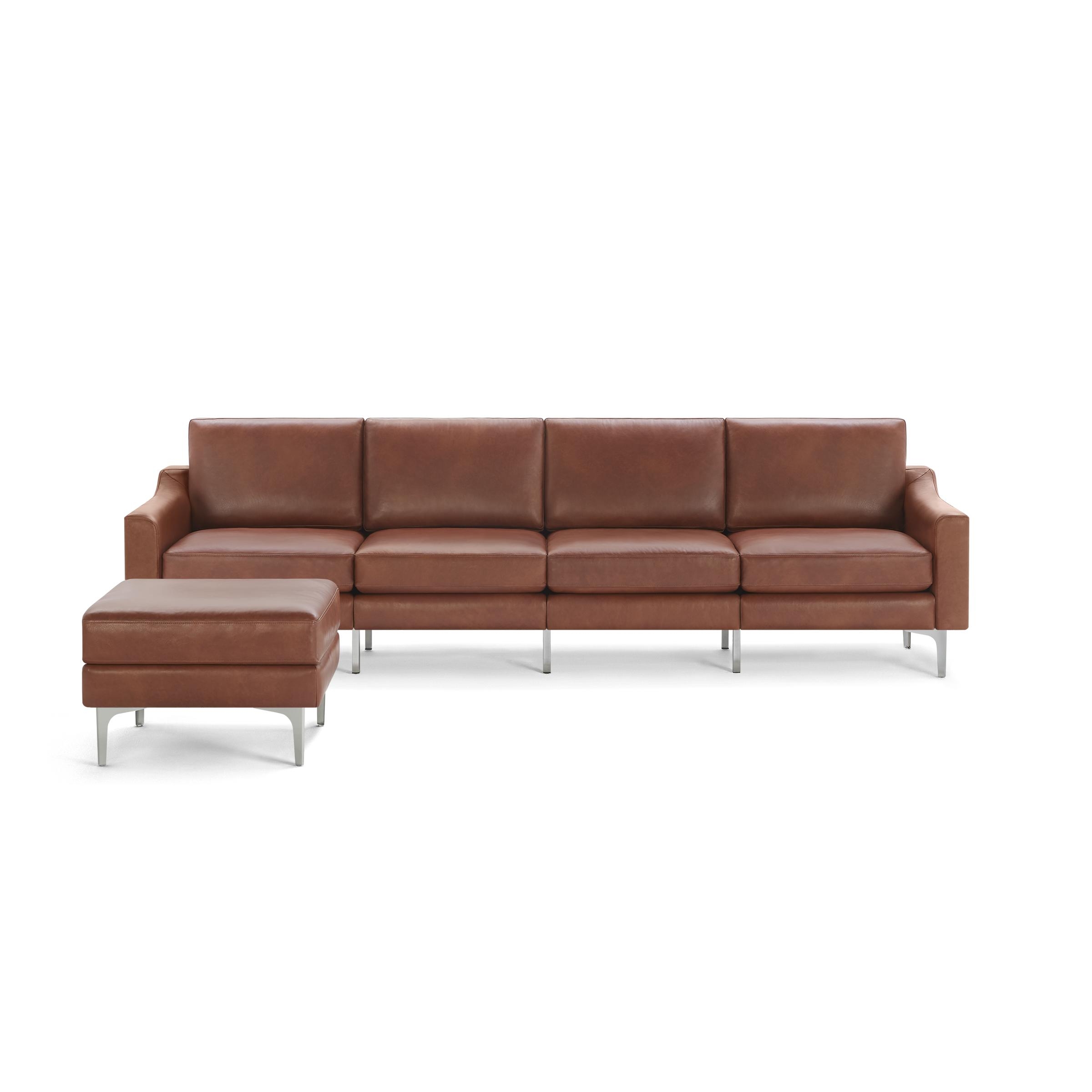 Nomad Leather King Sofa with Ottoman - Chestnut - Top Grain Leather / Chrome - Metal / Slope - Image 0