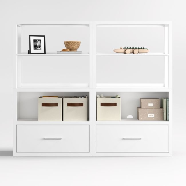 Ever Simple Set of 2 Modular White Wood Kids Drawer Bookcases with Hutches - Image 0