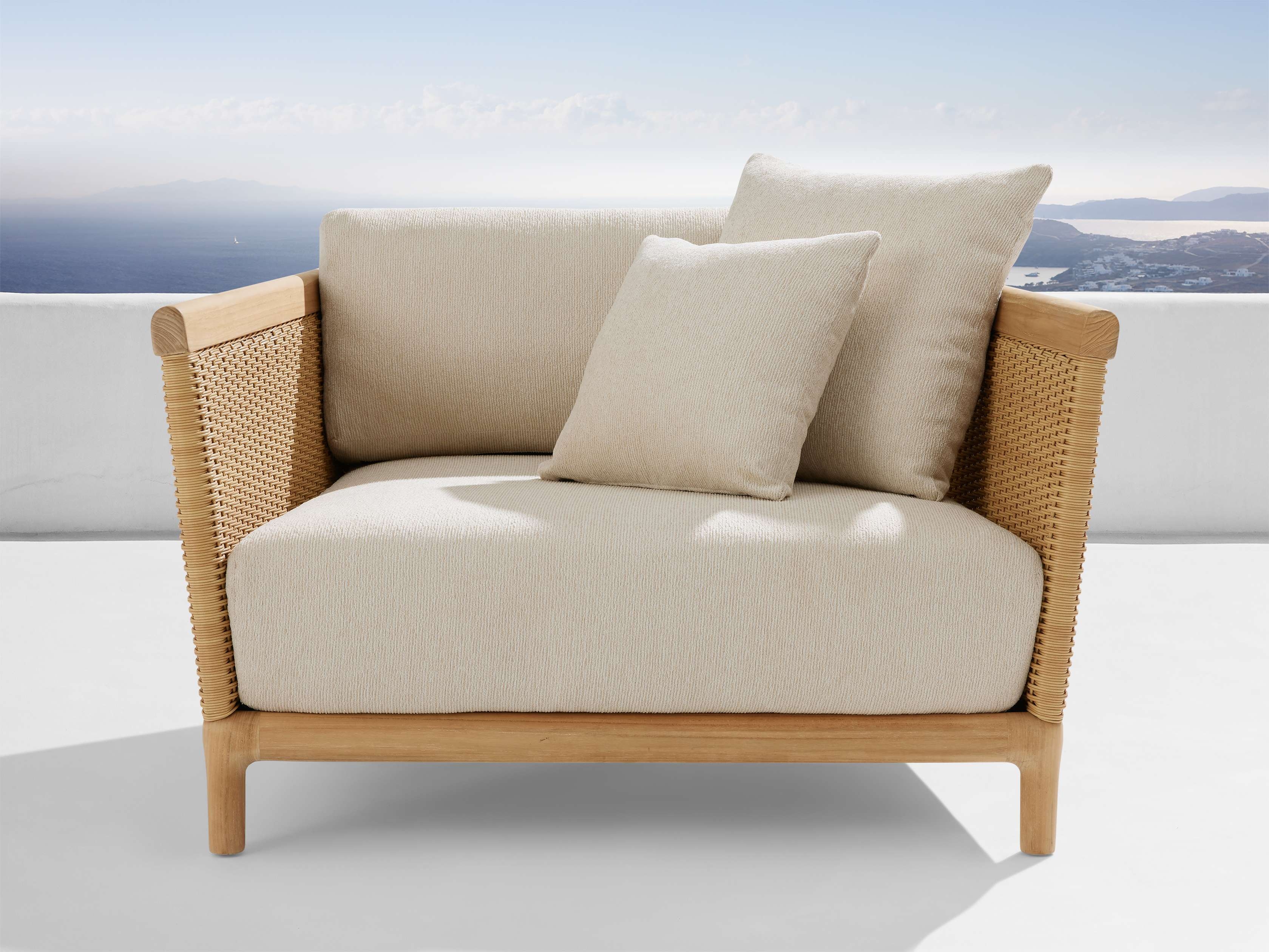 Puglia Outdoor Lounge Chair Teak 44.5" in Natural  Adrian Cashmere  - Image 0
