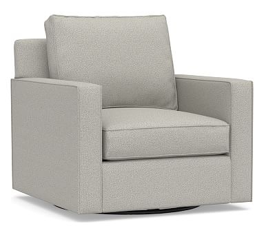 Cameron Square Arm Upholstered Swivel Armchair, Polyester Wrapped Cushions, Performance Boucle Pebble - Image 0