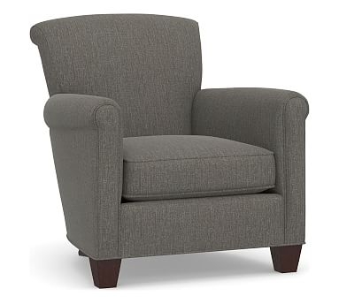 Irving Roll Arm Upholstered Armchair, Polyester Wrapped Cushions, Chenille Basketweave Charcoal - Image 0