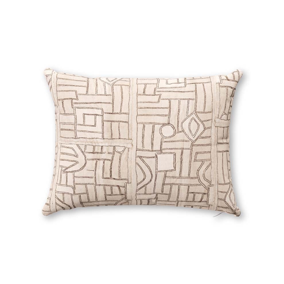 Ecru Maze Kuba Cloth Outdoor Pillow by St. Frank | Brown | 40" W x 15" H | Polyester - Image 3