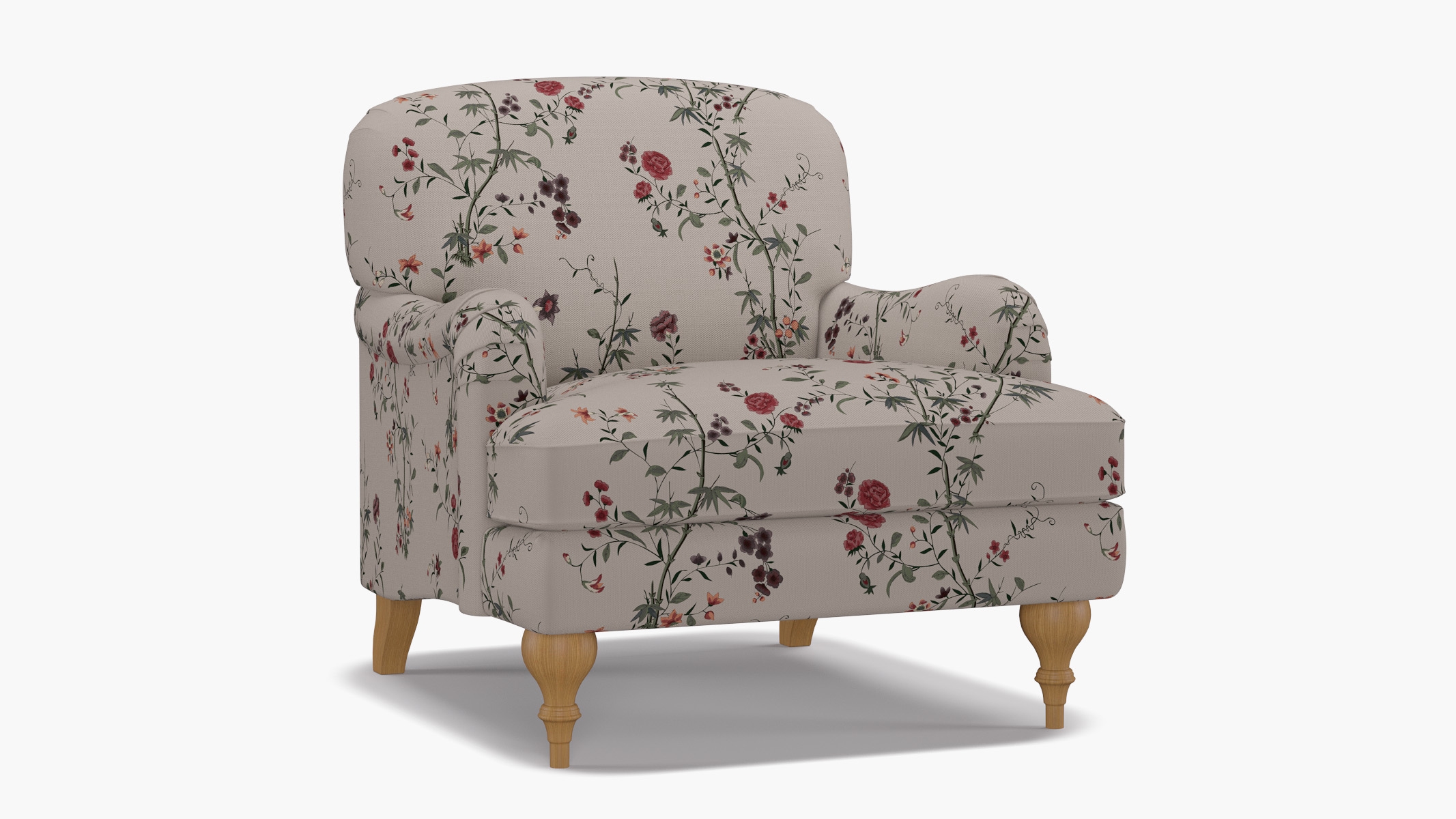 English Roll Arm Chair, Multi Bamboo Garden, Natural Turned Wood Leg - Image 1