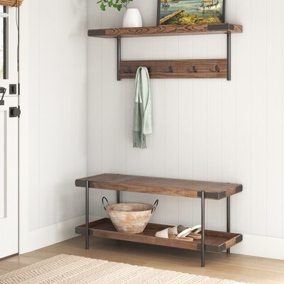 Aquino Oak Solid Wood Hall Tree with Bench and Shoe Storage - Image 0