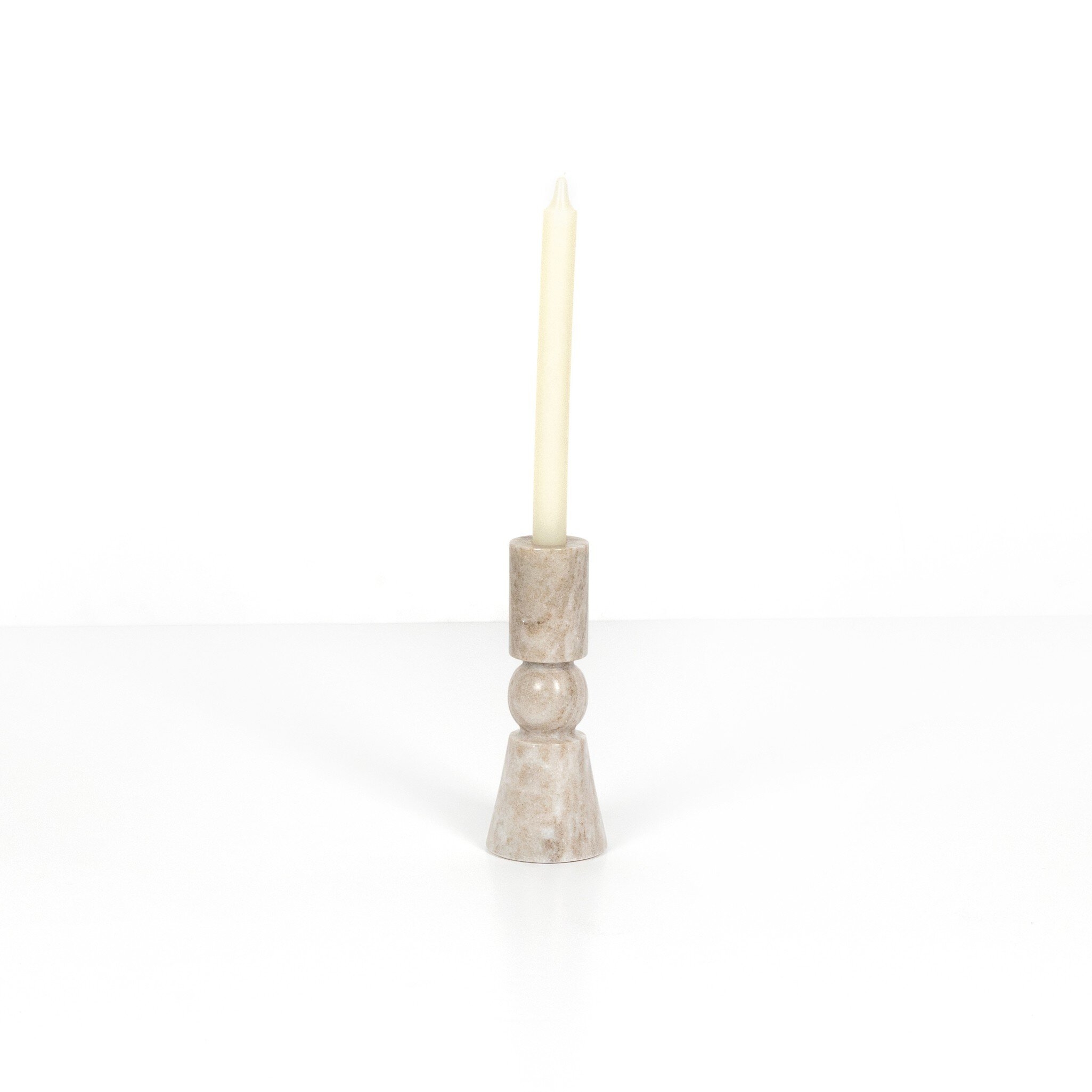 Rosette Taper Candlesticks - Creamy Taupe Marble Solid - Image 5