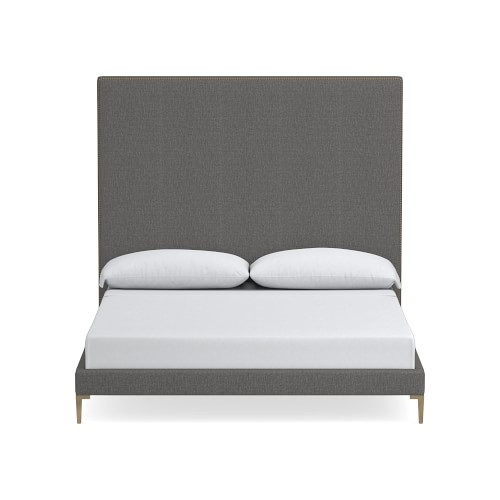 Brooklyn 72NT Cal King Extra Tall Uph Roll Slat Bed AB, Antique Brass, Perennials Performance Melange Weave, Gray - Image 0